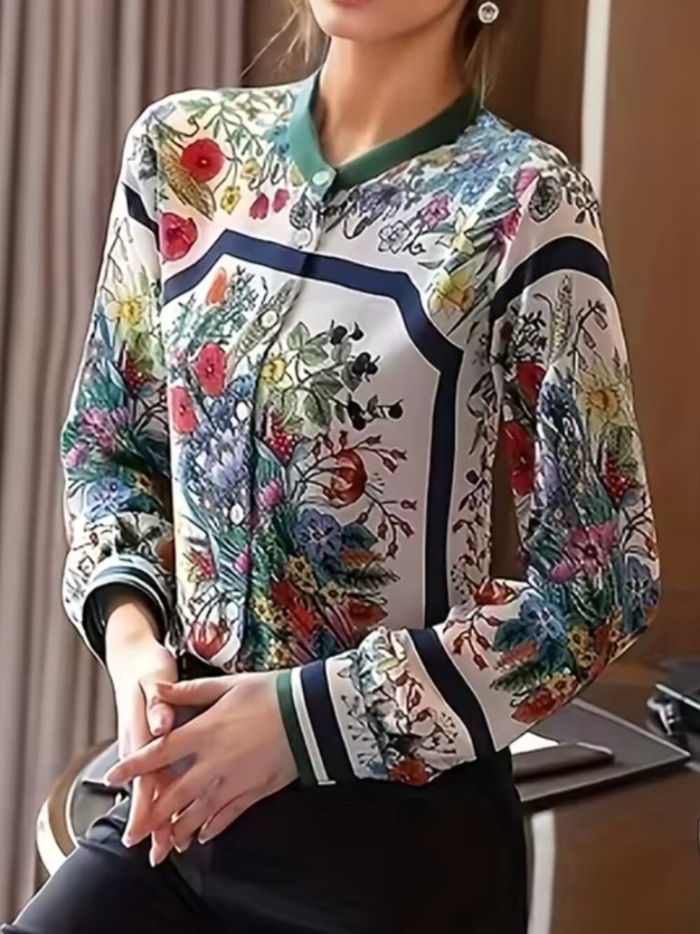 Vintage floral satin blouse